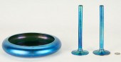 STEUBEN BLUE AURENE BOWL & PAI