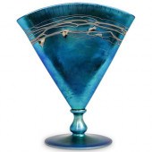 STEUBEN BLUE AURENE FAN VASEDE