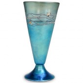 STEUBEN BLUE AURENE FOOTED CON