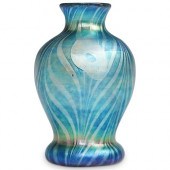 STEUBEN BLUE AURENE VASE W/ PL