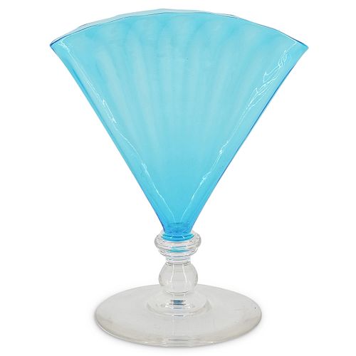 STEUBEN BLUE FAN VASEDESCRIPTION: