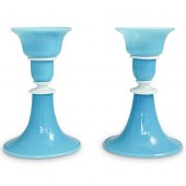 STEUBEN BLUE FLINT WHITE GLASS