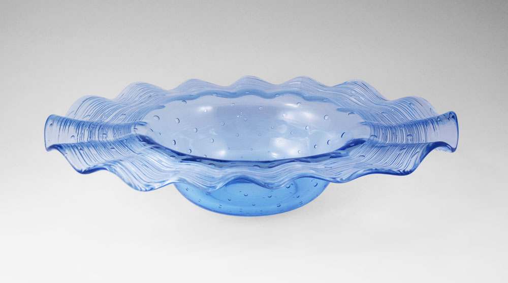 STEUBEN BLUE THREADED GLASS BOWL: