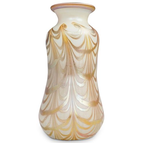 STEUBEN CALCITE VASE W/ GOLD