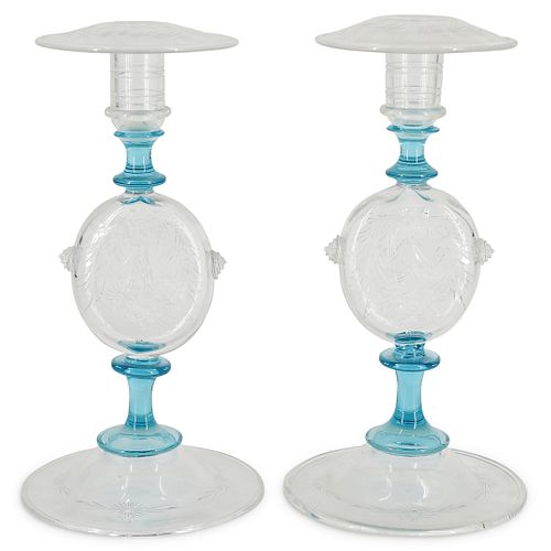 STEUBEN CELESTE BLUE CANDLESTICKS