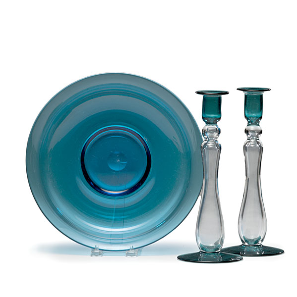 Steuben Celeste Blue Console Set