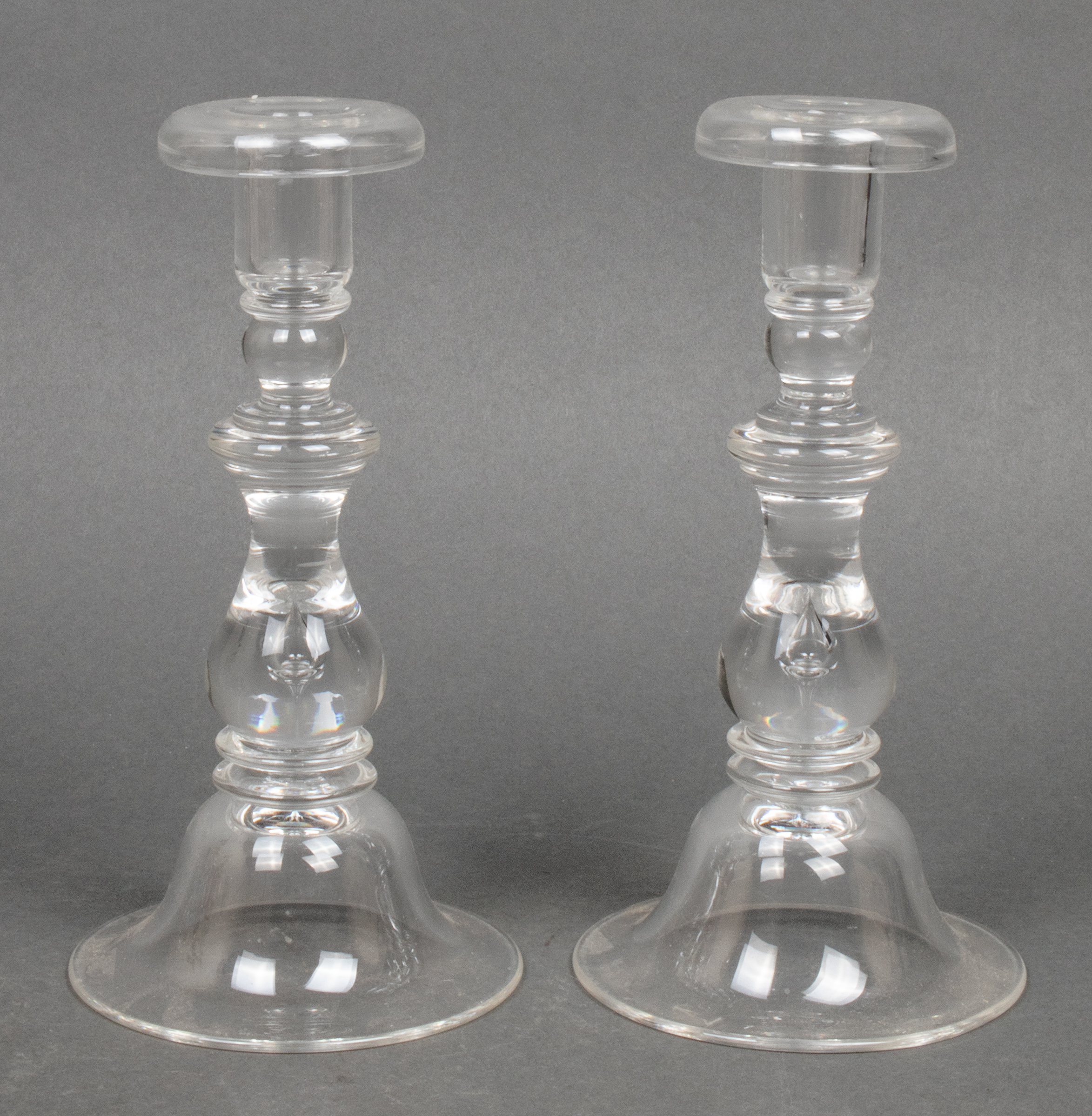 STEUBEN CLEAR CRYSTAL CANDLESTICKS,