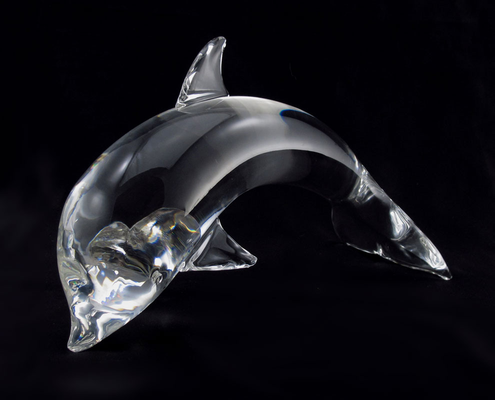 STEUBEN CRYSTAL DOLPHIN: 7'' h. x