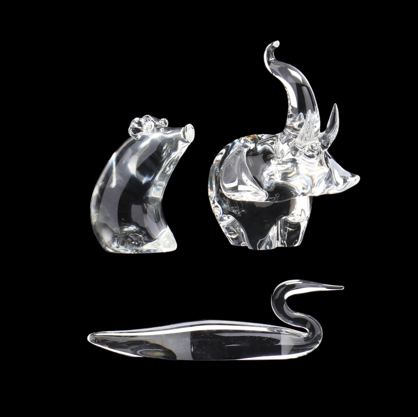 STEUBEN CRYSTAL ELEPHANT, PIG AND