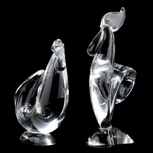 STEUBEN, CRYSTAL ROOSTER AND HEN