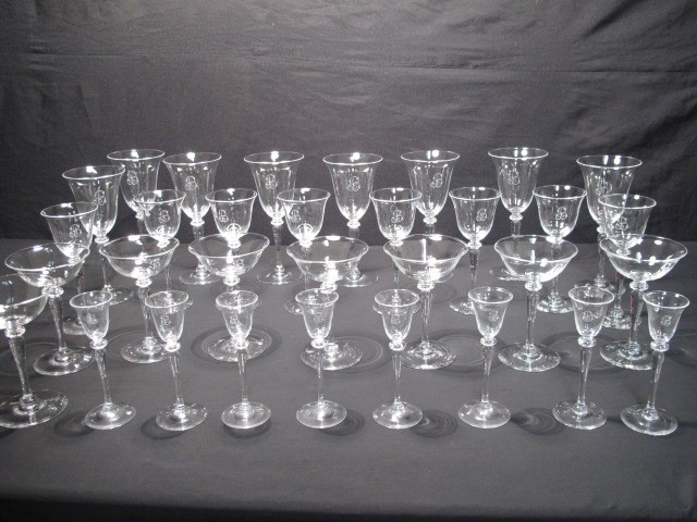 Steuben crystal stemware set.
