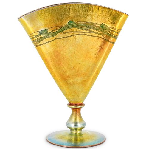 STEUBEN DECORATED GOLD AURENE FAN