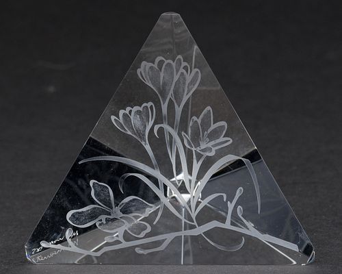 STEUBEN ENGRAVED GLASS PRISM CROCUS