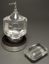 Steuben etched crystal and met