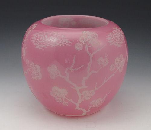STEUBEN ETCHED ROSE AND ALABASTER