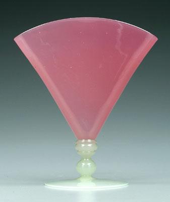 Steuben fan vase, pale pink top