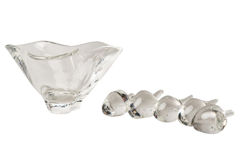 STEUBEN GLASS BOWL AND FIVE