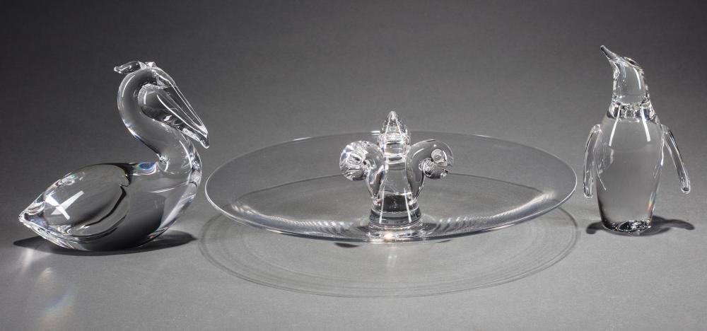STEUBEN GLASS CANAPE PLATE AND 2
