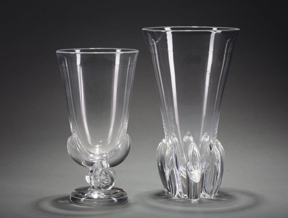 STEUBEN GLASS LOTUS VASE AND FLOWER