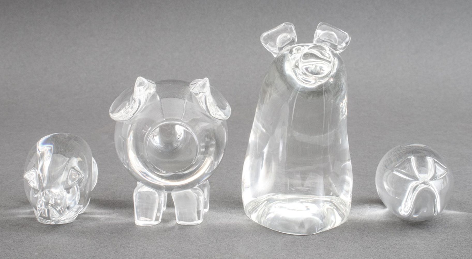 STEUBEN GLASS PIG FIGURES, 4