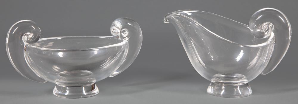 STEUBEN GLASS SUGAR BOWL AND
