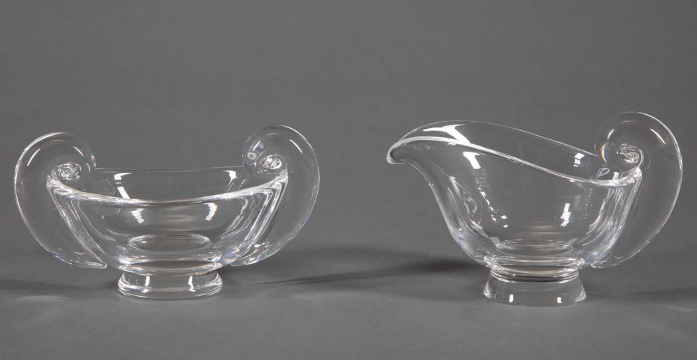STEUBEN GLASS SUGAR BOWL AND