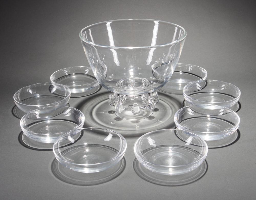 STEUBEN GLASS "TALISMAN" BOWL & 8