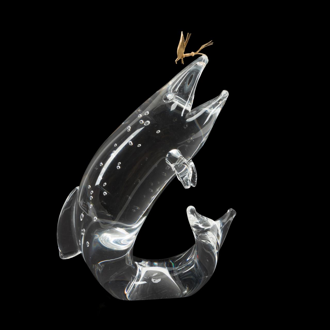 STEUBEN GLASS TROUT & 18K GOLD