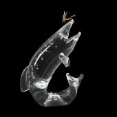 STEUBEN GLASS TROUT & 18K GOLD