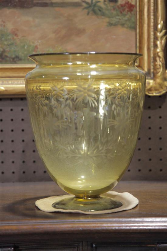 STEUBEN GLASS VASE. Large amber
