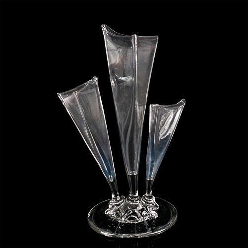STEUBEN GLASS VASE, THREE PRONG ART