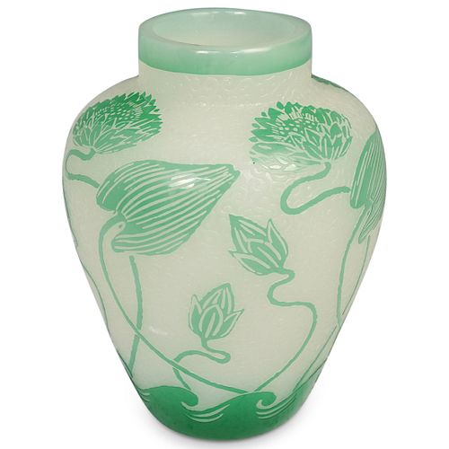 STEUBEN GREEN CUT TO ALABASTER