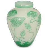 STEUBEN GREEN CUT TO ALABASTER