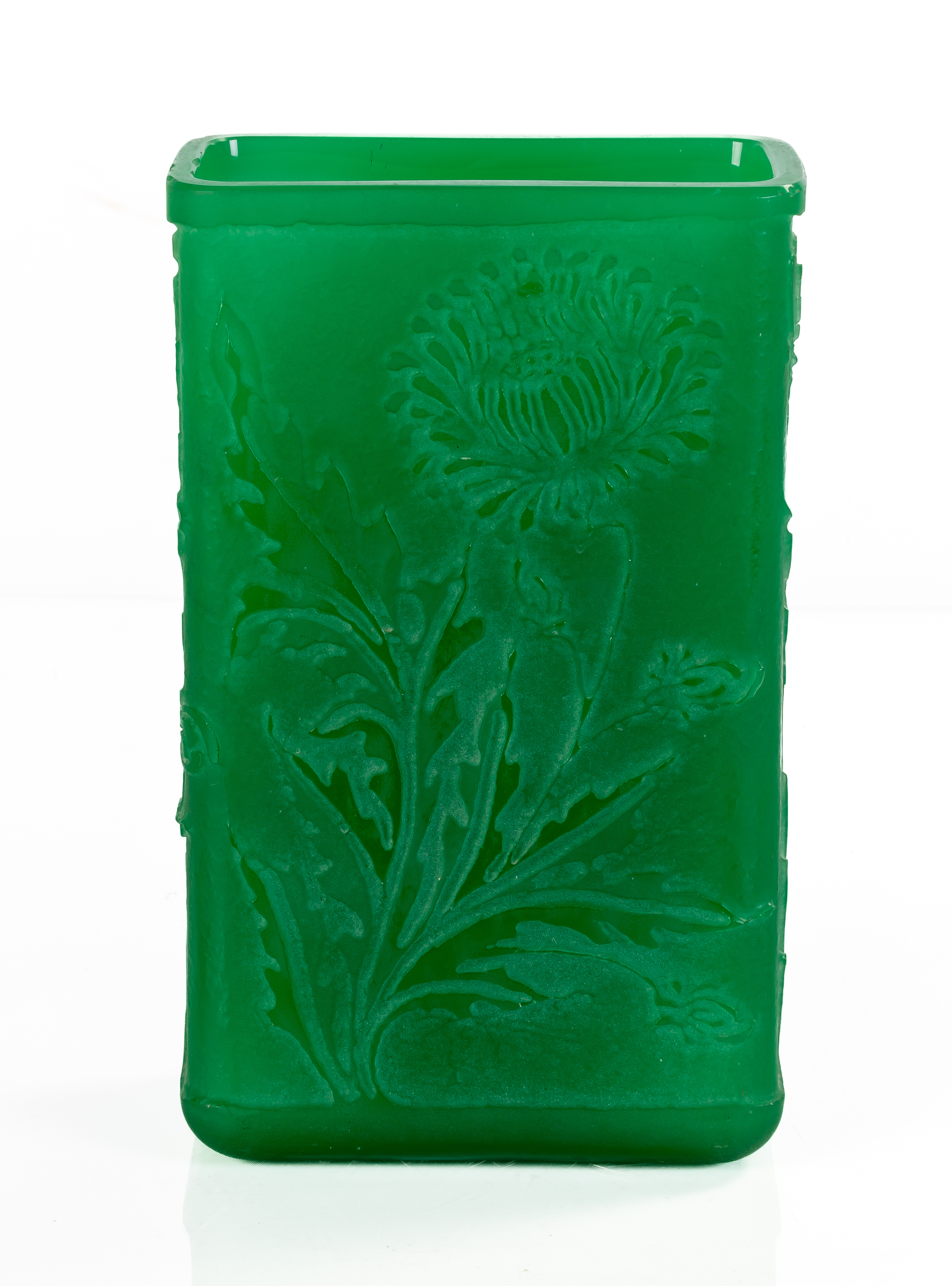 STEUBEN GREEN JADE VASE Acid cut