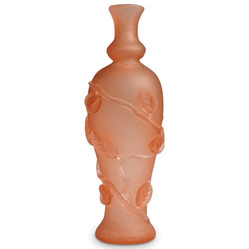 STEUBEN PEACH QUARTZ FLORAL VINE