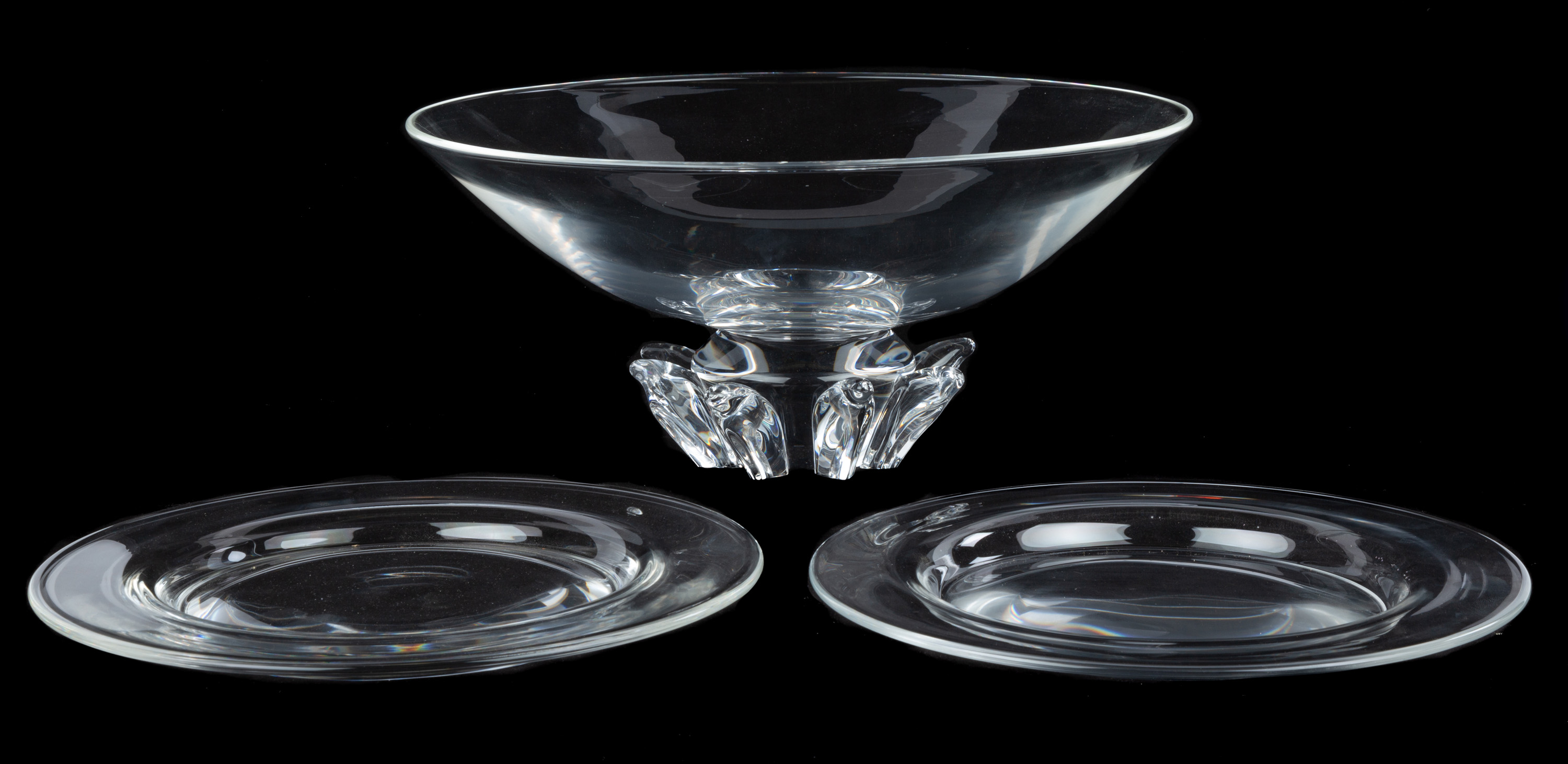 STEUBEN PEONY BOWL & (2) DINNER