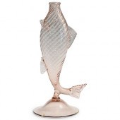 STEUBEN ROSA SWIRLED FISH VASE