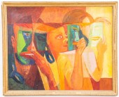 STEVE RAFFO CUBIST OIL ON BOAR