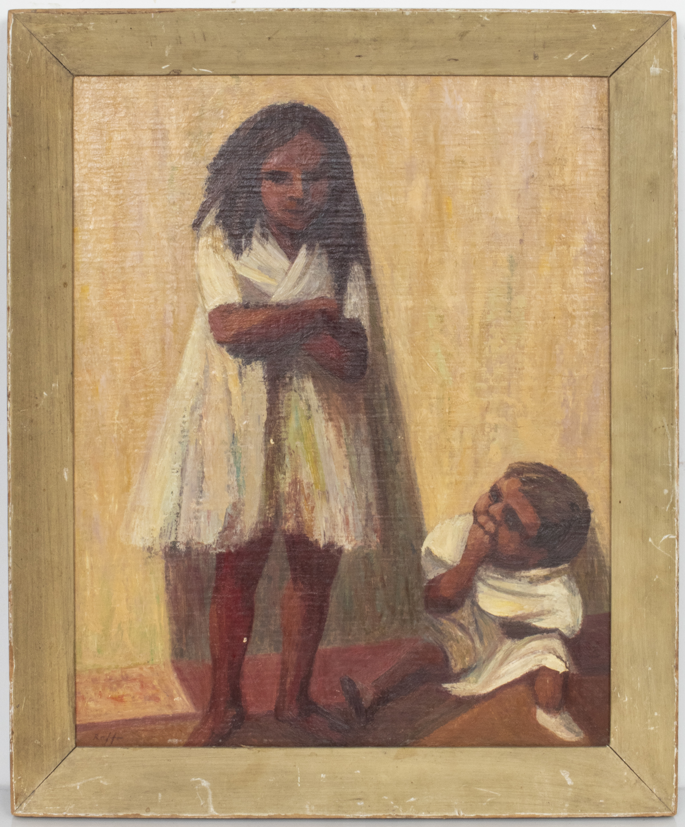 STEVE RAFFO "TWO CHILDREN" OIL ON