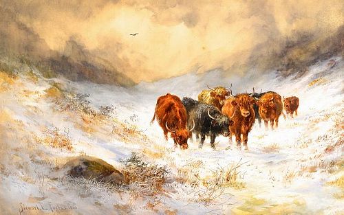 STEWART FORBES WATERCOLOR, CATTLE