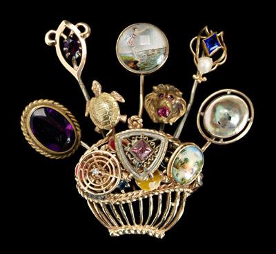 Stick pin basket brooch, ten