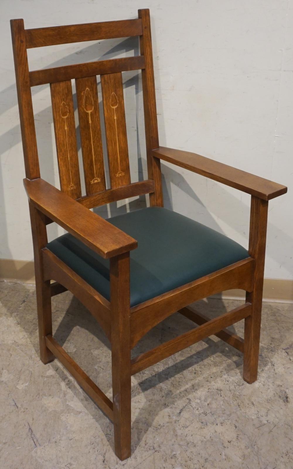 STICKLEY INLAID OAK AND GREEN