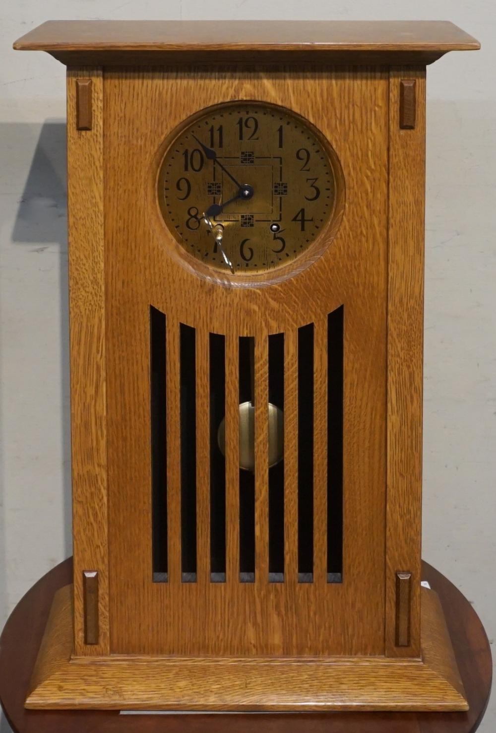 STICKLEY OAK MANTEL CLOCK, H: 23