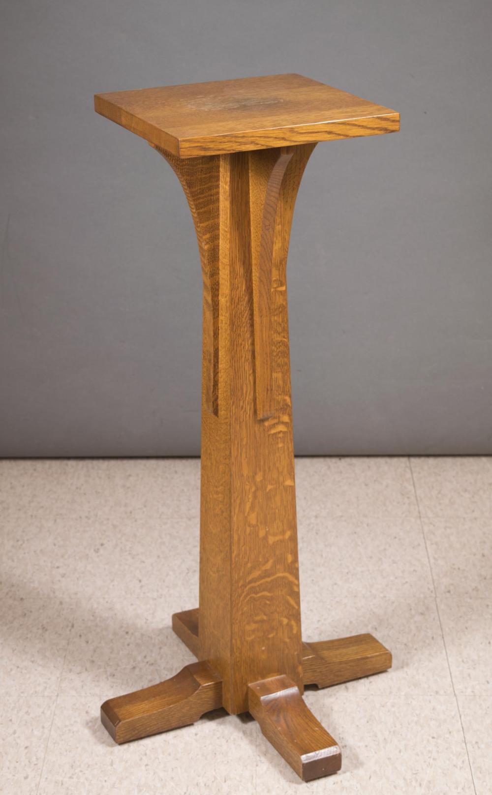 STICKLEY OAK PEDESTAL PLANT