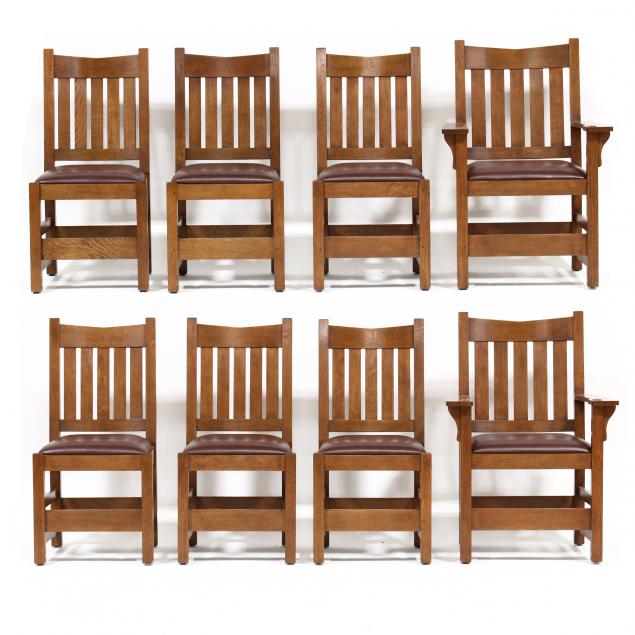 STICKLEY, SET OF EIGHT "V-BACK"
