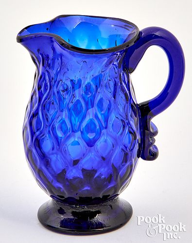STIEGEL COBALT GLASS CREAM PITCHER,