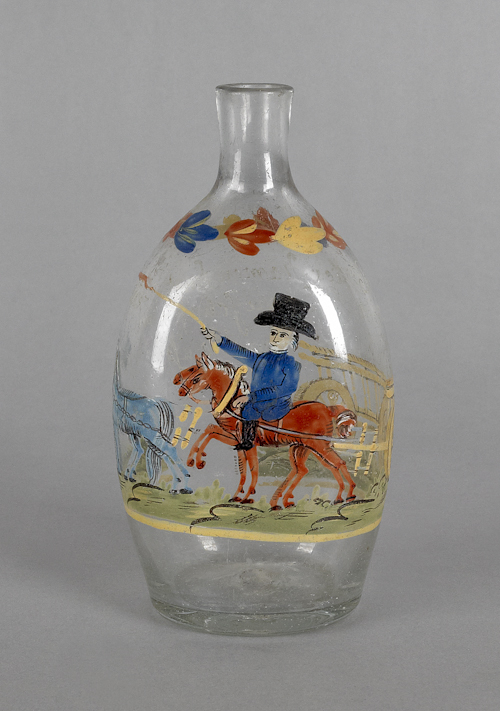 Stiegel type enameled glass flask