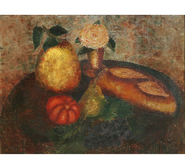 Still life fruit and flowers oil on