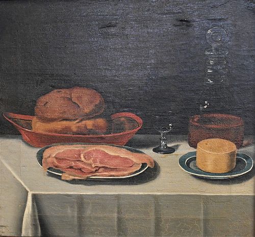 STILL LIFE OF FOOD AND WINE ON A