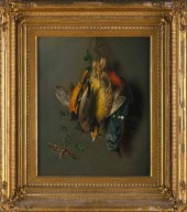 STILL LIFE OF HANGING SONGBIRD